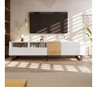 Matteo Modern Tv Unit, White & Oak Effect, 180Cm Wide, Storage With Soft-Close Doors, Minimalist Design