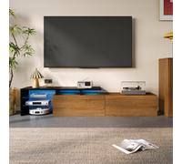 Matteo Modern Tv Unit With Led Lighting, Glass Shelves & Storage - Black & Oak Effect Finish