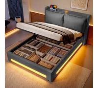 Matteo Modern Upholstered Bed - Linen Headboard, Storage & USB-C - Dark Grey | Size: Double Matteo Dark Grey Double