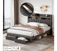 Matteo Modern Upholstered Double Bed Frame - Grey Linen with 2 Storage Drawers, USB & LED Headboard Matteo Grey Double