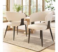 Matteo Modern Upholstered Fabric Dining Chairs with Metal Legs - Set of 2 in Beige Matteo Beige