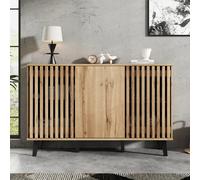 Matteo Modern Vintage 3-Door Sideboard Storage Cabinet - Natural Wood Effect - 150X40X95Cm - Living Room, Bedroom & Hallway