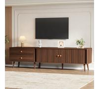 Matteo Modern Walnut Effect Tv Stand For Tvs Up To 80 Inches - Media Unit With Roller Shutter Doors & 2 Drawers (180Cm)