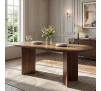Matteo Modern Walnut Oval Dining Table 180X90Cm - Seats 6-8, Double Pedestal Base, Wood Grain Finish