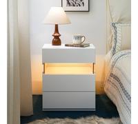 Matteo Modern White Bedside Table with Acrylic RGB LED & 3 Drawers Matteo White
