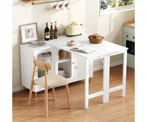 Matteo Modern White Extendable Sideboard With Rotating Bar Table Top & Glass Doors