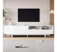 Matteo Modern White Geometric Tv Stand For Up To 90-Inch Tvs - Bohemian Entertainment Unit With Storage & Cable Management, 200Cm