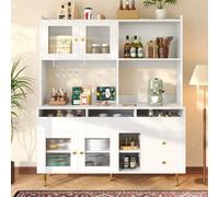 Matteo Modern White & Gold Sideboard Cabinet With Changhong Glass Doors, Wine Rack & Multi-Storage - 145X39X171Cm