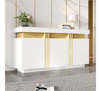 Matteo Modern White & Gold Sideboard - Faux Marble Top, 3-Door Storage Matteo White
