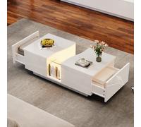 Matteo Modern White High Gloss Led Coffee Table With 2 Drawers & Smart App Control - Living Room Centrepiece