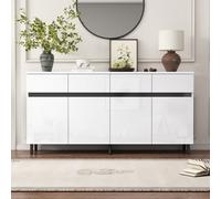 Matteo Modern White High-Gloss Sideboard Cabinet With 4 Doors & 4 Drawers, Adjustable Shelves For Living Room & Kitchen