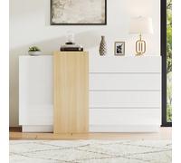 Matteo Modern White High-Gloss Sideboard With 4 Drawers & 2 Doors - Slim Storage Cabinet For Living Room & Bedroom