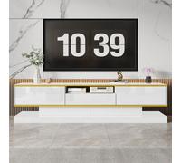 Matteo Modern White High Gloss Tv Cabinet With Led Lights & 3 Drawers - 180Cm