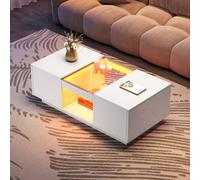 Matteo Modern White LED Coffee Table with Storage & Glass Top Matteo White