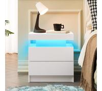 Matteo Modern White Led Nightstand With 2 Drawers - Bedside End Table