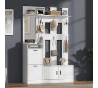 Matteo Modern White MDF Hallway Storage Unit With Mirror & Shoe Bench Matteo White