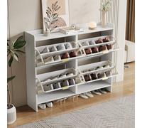 Matteo Modern White Shoe Cabinet With 4 Flip Drawers & Open Shelves - Freestanding Hallway Storage, W110Cm