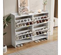 Matteo Modern White Shoe Cabinet with 4 Flip Drawers & Open Shelves Matteo White