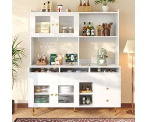 Matteo Modern White Sideboard Cabinet With Changhong Glass Doors, Wine Rack & Gold Accents - 171Cm Tall Storage