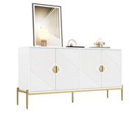 Matteo Modern White Sideboard With Geometric 3D Doors & Gold Legs - 4-Door Storage Cabinet (158X40X80Cm)