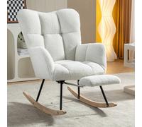Matteo Modern White Teddy Fabric Tufted Upholstered Rocking Chair With Pull-Out Footrest