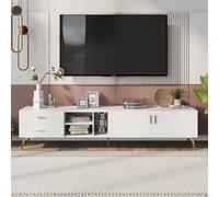 Matteo Modern White Tv Stand With Fluted Doors For Up To 80-Inch Tvs - Ample Storage Media Console Unit