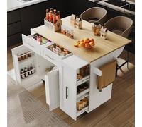 Matteo Modern White Wood Grain Kitchen Island with Folding Tabletop Matteo White