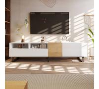 Matteo Modern White & Wood Look TV Cabinet with Storage & Metal Feet - 180cm Matteo White