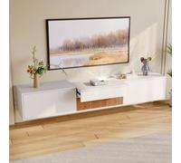 Matteo Modern White & Wood Tv Stand With Integrated Pull-Out Projector Shelf, 180Cm Wide