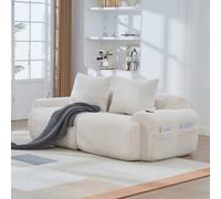 Matteo Modular 2-Seater Corduroy Sofa - Beige, With Built-In Cupholders & Storage. Vacuum-Packed For Easy Delivery.