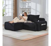 Matteo Modular 2-Seater Corduroy Sofa Set - Ottomans, Cup Holders & Storage in Black Matteo Black