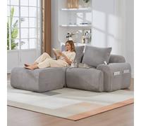 Matteo Modular 2-Seater Corduroy Sofa with Cup Holders & Storage in Light Grey Matteo Light Grey