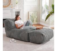 Matteo Modular Bean Bag Lounge Sofa With Ottoman - Plush Corduroy - Sofa Set in Light Grey Matteo Light Grey