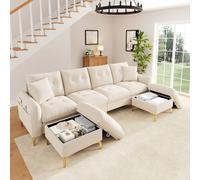 Matteo Modular Chenille Corner Sofa With Storage Ottomans - Retro Luxury in Beige Matteo Beige