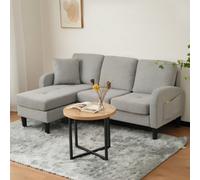 Matteo Modular L-Shaped Corner Sofa With Chaise Lounge - 3 Seater, Grey Cotton-Linen Fabric, 166X118X77Cm, Durable Design