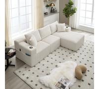Matteo Modular L-Shaped Sectional Sofa With Cup Holders & Storage - Beige Corduroy