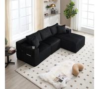 Matteo Modular Sectional L-Shaped Cloud Sofa With Cup Holders - Black