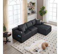 Matteo Modular Sectional Sofa Plush Corduroy L Shaped Sofa in Dark Grey Matteo Dark Grey