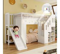 Matteo Multifunctional Children's Loft Bunk Bed with Slide & Storage in White | Size: Single Matteo White Single