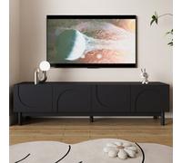 Matteo N130 169Cm Black Handleless Tv Cabinet With Wave Doors & Shelves - Modern Media Unit