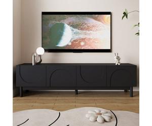 Matteo N130 169Cm Black Handleless Tv Cabinet With Wave Doors & Shelves - Modern Media Unit