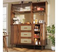 Matteo N639 Walnut Effect Sideboard With Rattan Drawers & Glass Sliding Doors, 174.5Cm Tall