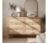 Matteo Natural Oak Rattan-Effect 6-Drawer Chest of Drawers Matteo Natural