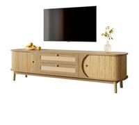 Matteo Natural Rattan & Wood Tv Cabinet, Rustic Tv Stand With Doors & Drawers For Living Room Storage