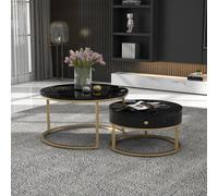 Matteo Nesting Coffee Table Set - Marble Pattern - Round in Black Matteo Black