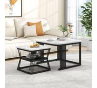 Matteo Nesting Coffee Tables - Black Metal Frame & White Marble Top Matteo White