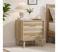 Matteo Oak-Colored Double-Drawer Bedside Table - Modern Minimalist Cabinet in Light Oak Matteo Light Oak