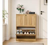 Matteo Oak-Coloured Ribbed Two-Drawer Mid-Century Modern Shoe Cabinet in Natural | Size: 60 cm Matteo Natural 60 cm