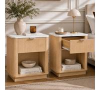 Matteo Oak & Marble Effect Bedside Table Set in Natural Matteo Natural