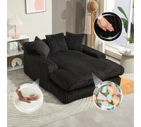 Matteo Oversized Black Chaise Lounge Sofa With 3 Throw Pillows - Upholstered Soft Plush Couch & Sofa Bed